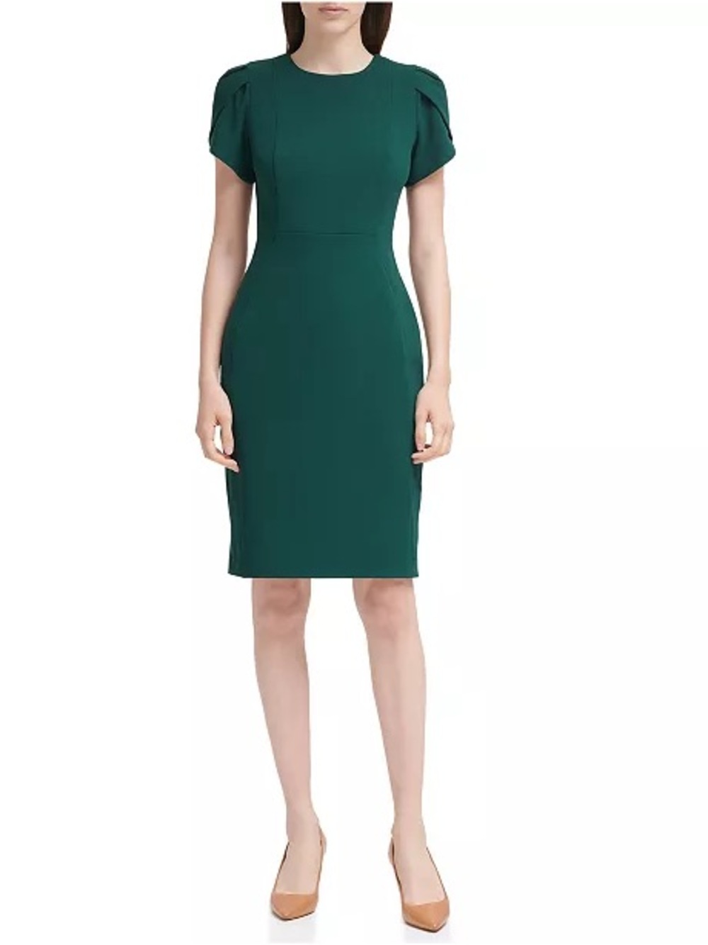 Calvin Klein Tulip-Sleeve Jewel Neck Sheath Dress in malachite green